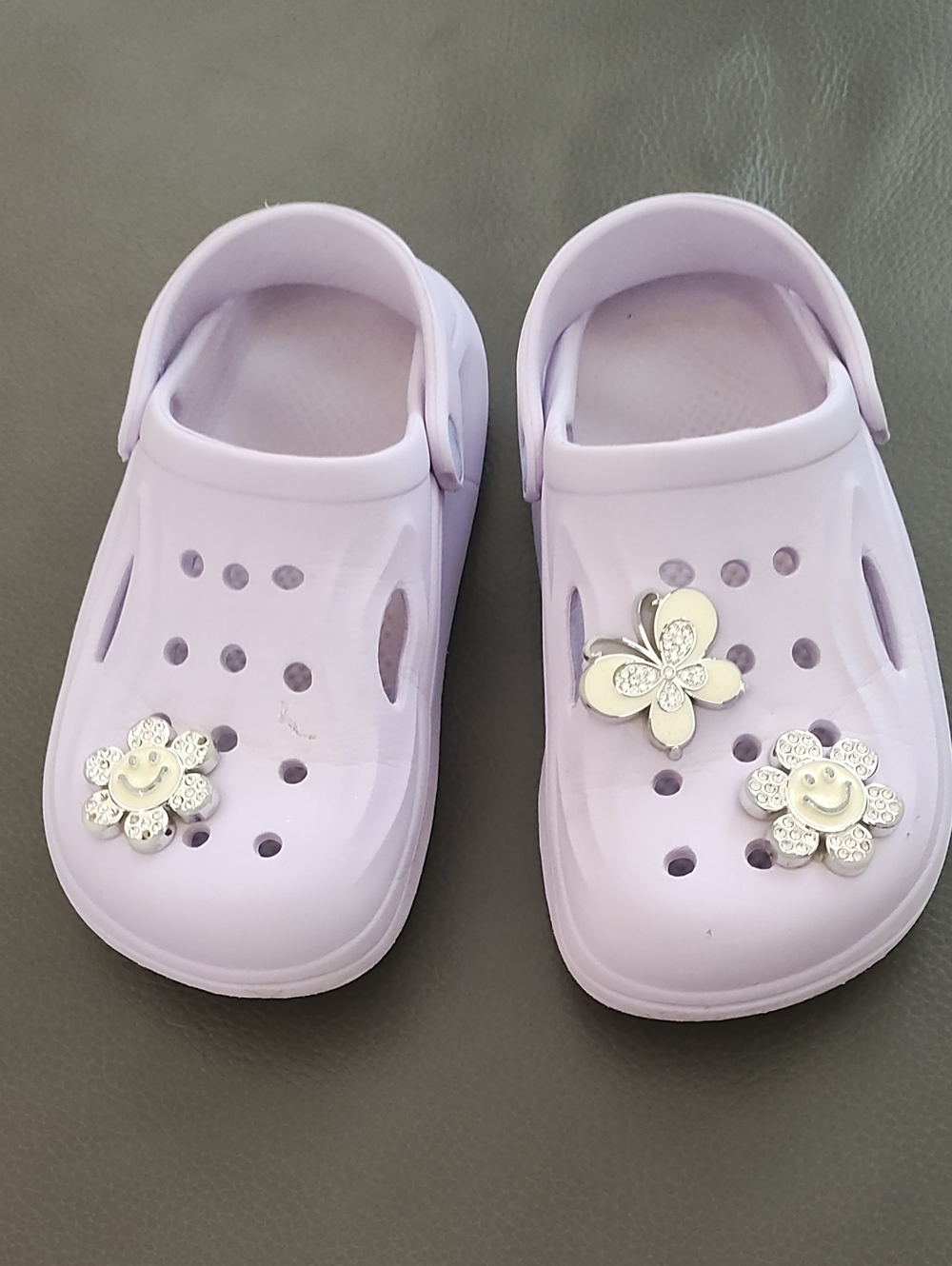 Girls' Lavender Slip-On Clog Sandals with Sparkle Flower Charms